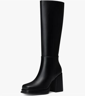 Cellenz Women Knee High Platform Boots Chunky Block Heel Square Toe Black Sz 6.5